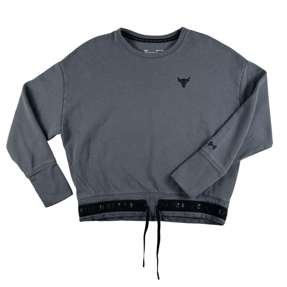 Under Armour Sweatshirt Womens Small Gray Project Rock Fleece Cropped Pullover